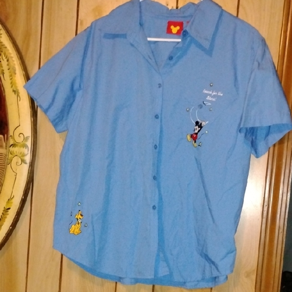 Disney Blue Button Down Shirt "Reach For The Stars"
